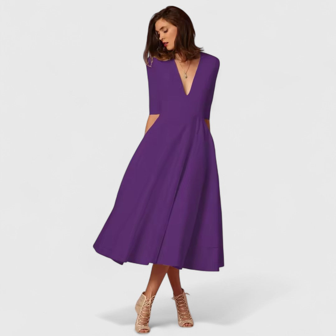 Elena V Neck Evening Dress For Classic Elegant Style