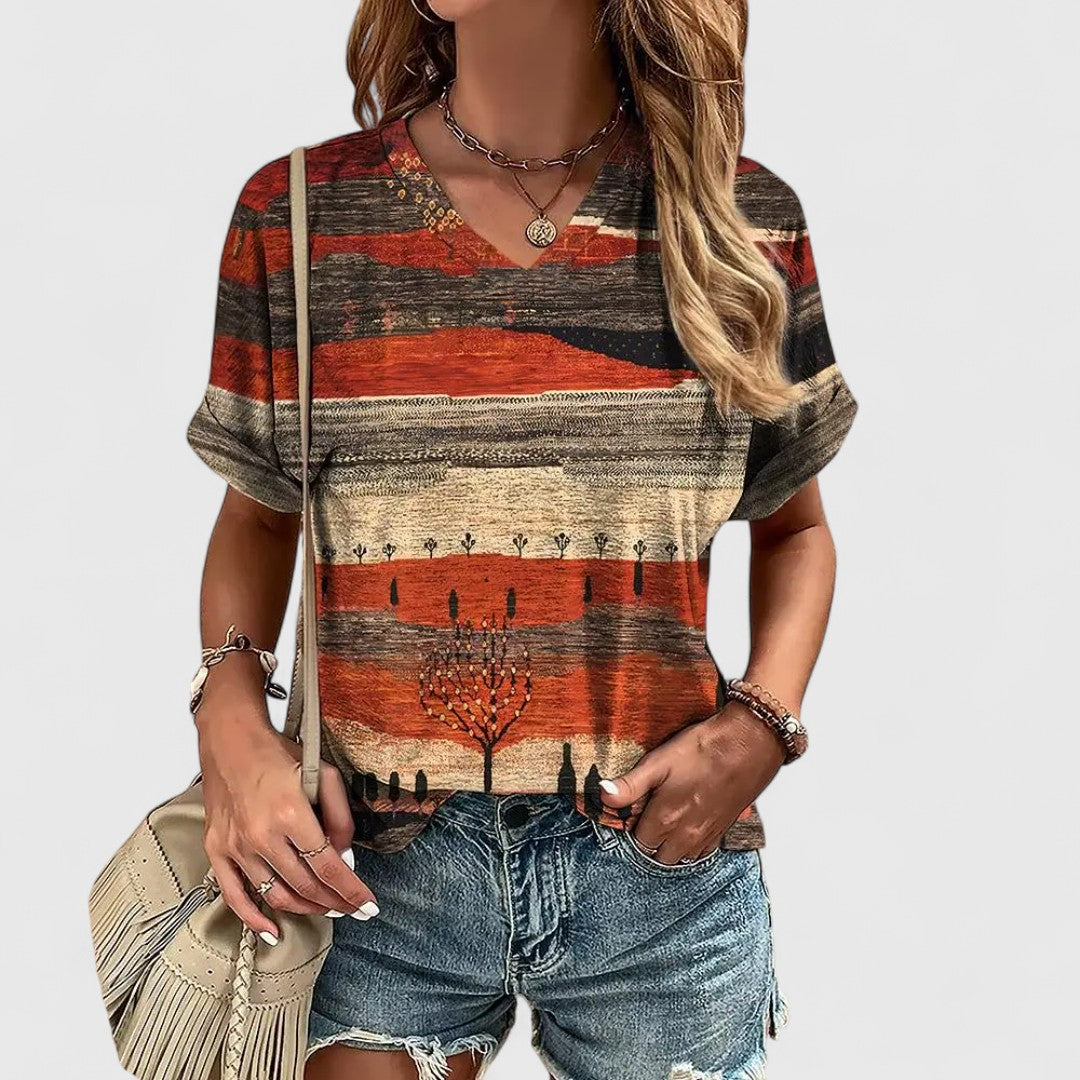 Evangelia Striped Top With V Neck In Relaxed Casual Fit
