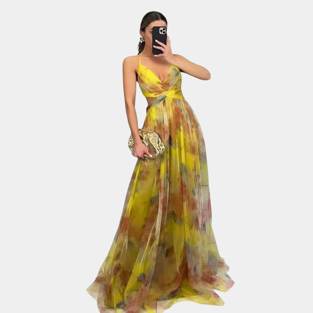 Erato Airy Maxi Dress With Floral Pattern For Occasions