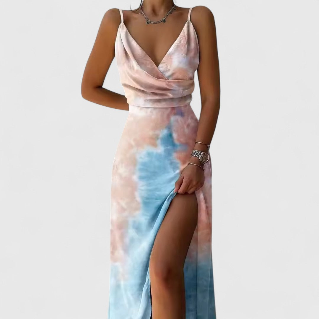 Isabella Elegant V Neck Dress With Asymmetric Hemline