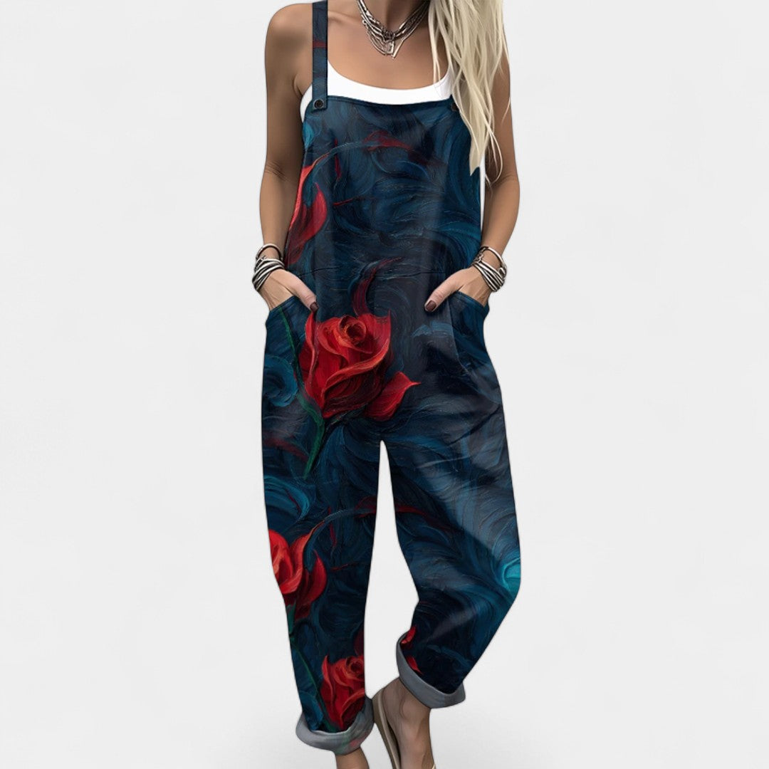 Ourania Floral Dungaree Jumpsuit With Pockets Spring Summer