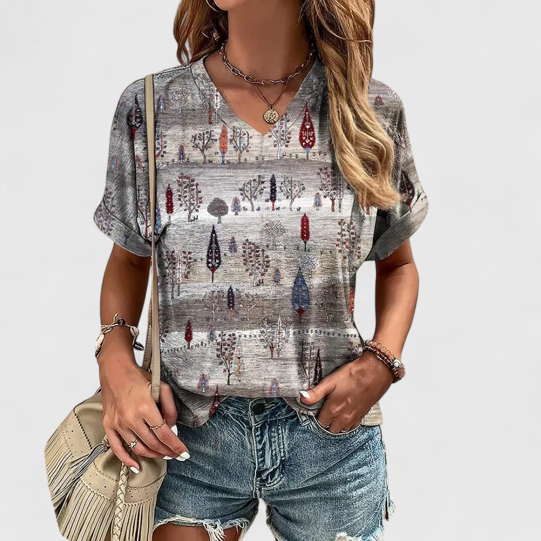 Evangelia Striped Top With V Neck In Relaxed Casual Fit