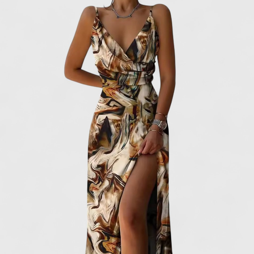 Isabella Elegant V Neck Dress With Asymmetric Hemline