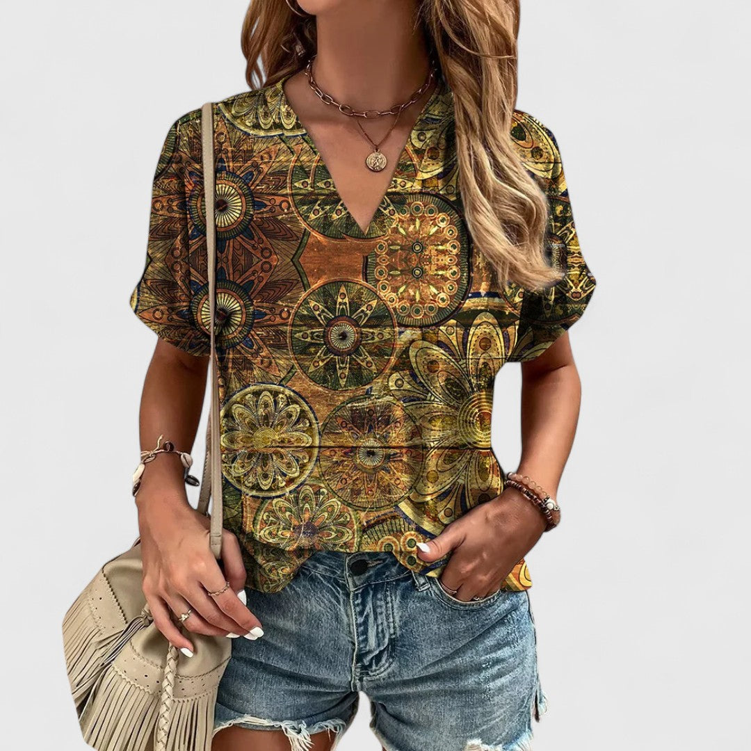 Evangelia Striped Top With V Neck In Relaxed Casual Fit