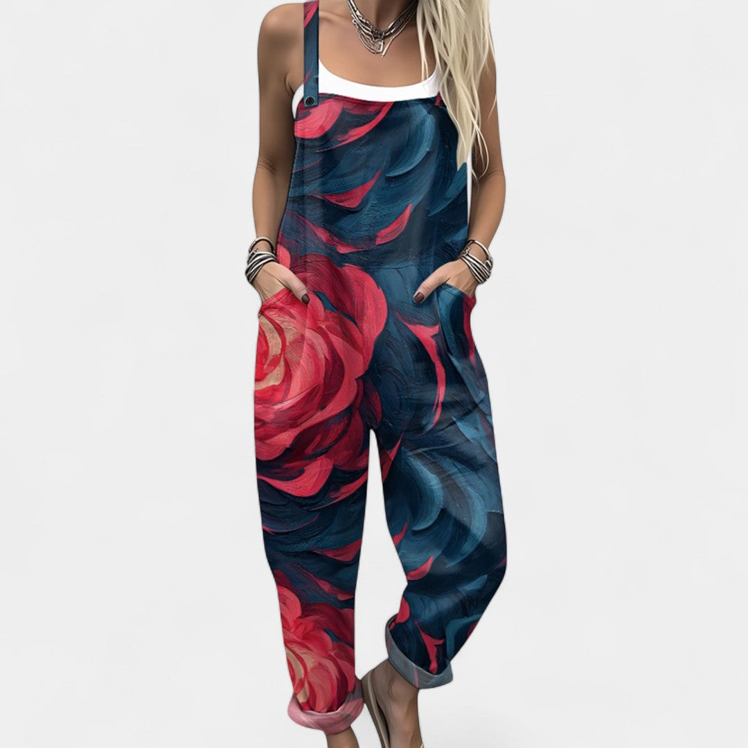 Ourania Floral Dungaree Jumpsuit With Pockets Spring Summer