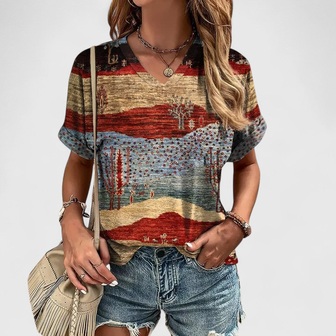 Evangelia Striped Top With V Neck In Relaxed Casual Fit