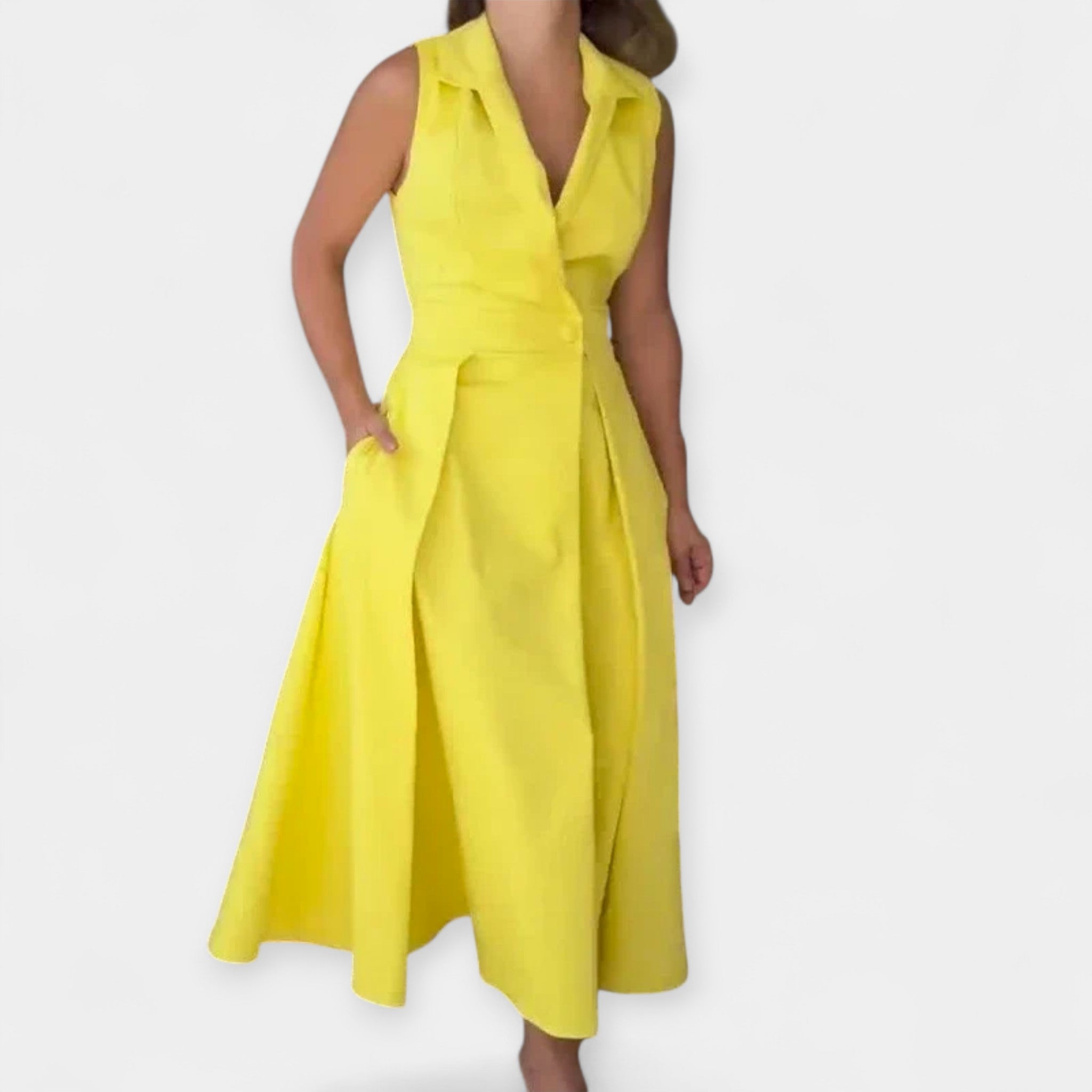 Midi Dress With Small Collar Sleeveless Classic Style