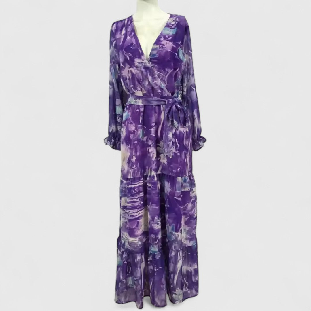 Stefania Wrap Dress With Floral Print And Long Sleeves