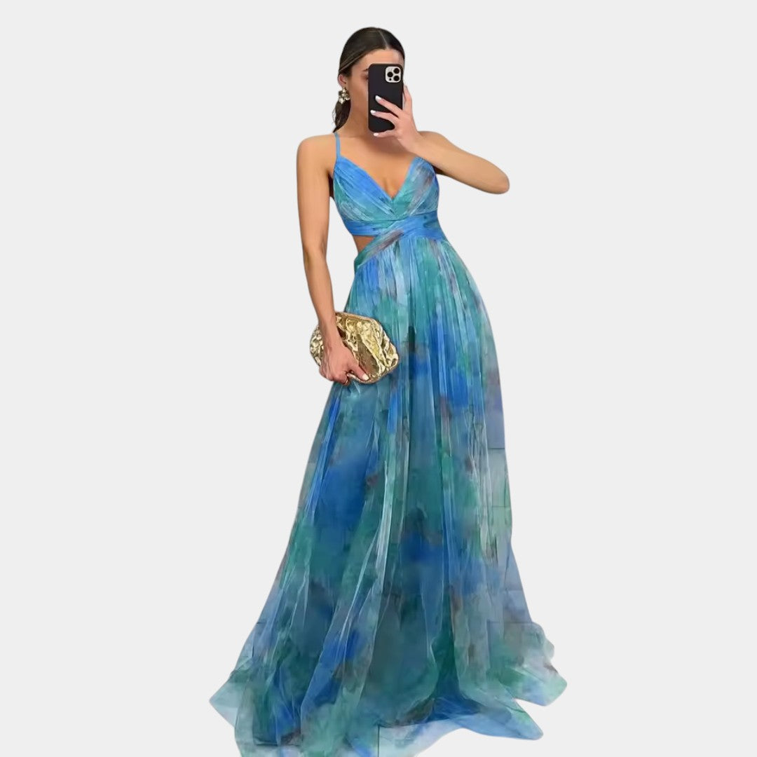 Erato Airy Maxi Dress With Floral Pattern For Occasions
