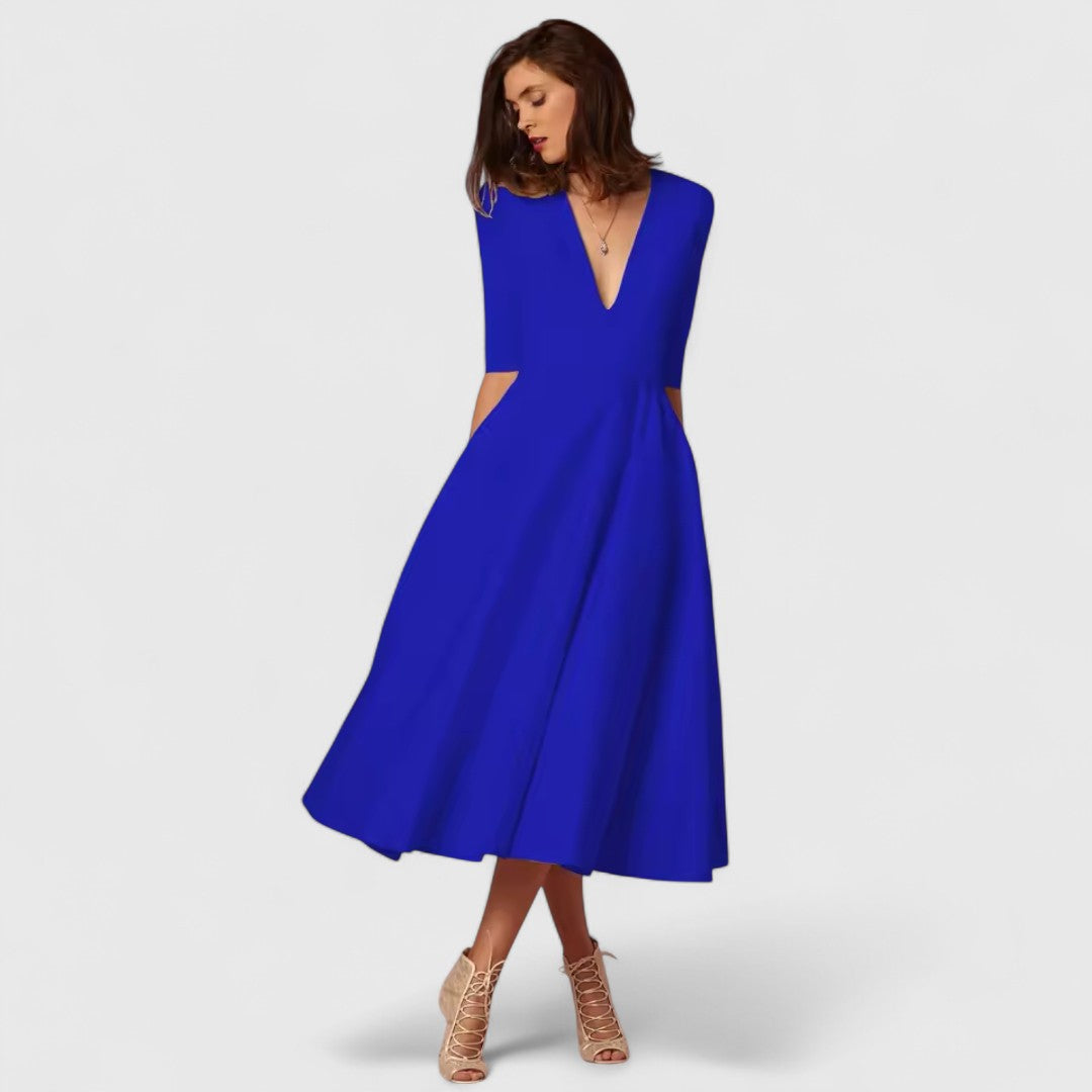 Elena V Neck Evening Dress For Classic Elegant Style