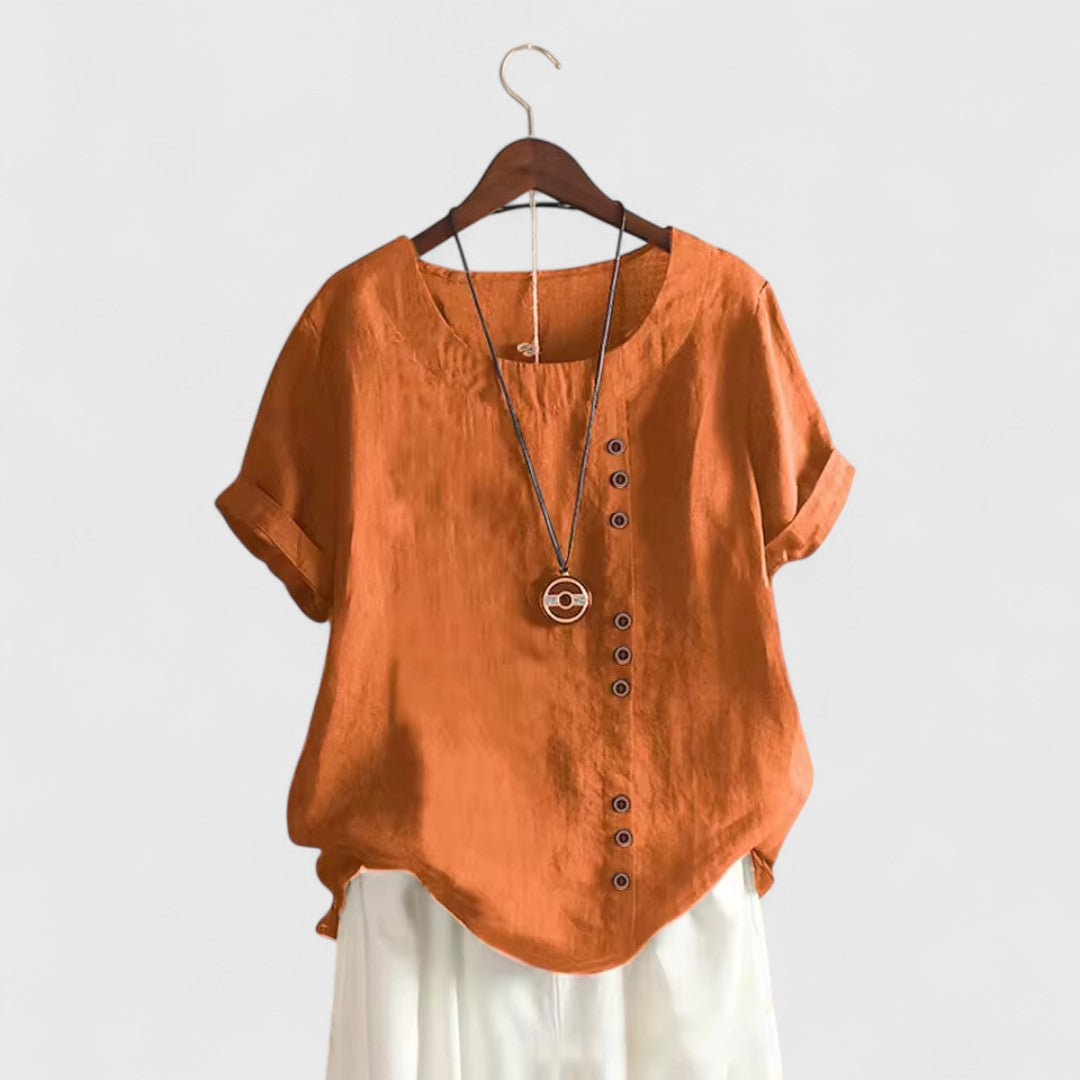 Polyxene Womens Comfortable Short Sleeve Cotton Blouse