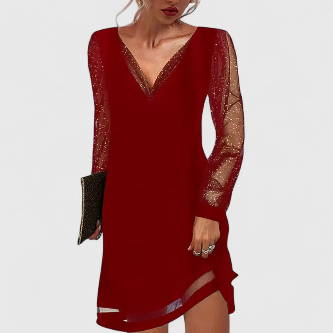 Chrysantoula Evening Dress With Sheer Sleeves For Style