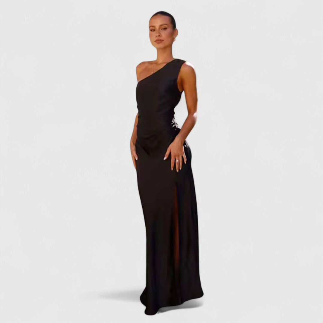 Philia Asymmetric Slit Dress With Feminine Elegance