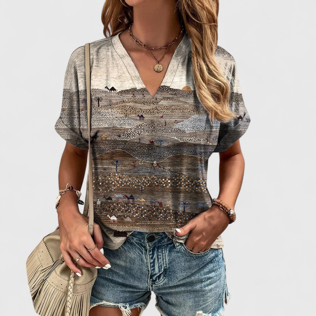 Evangelia Striped Top With V Neck In Relaxed Casual Fit