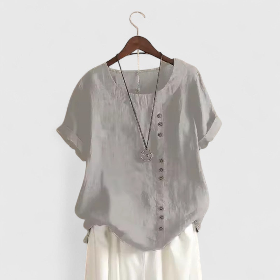 Polyxene Womens Comfortable Short Sleeve Cotton Blouse