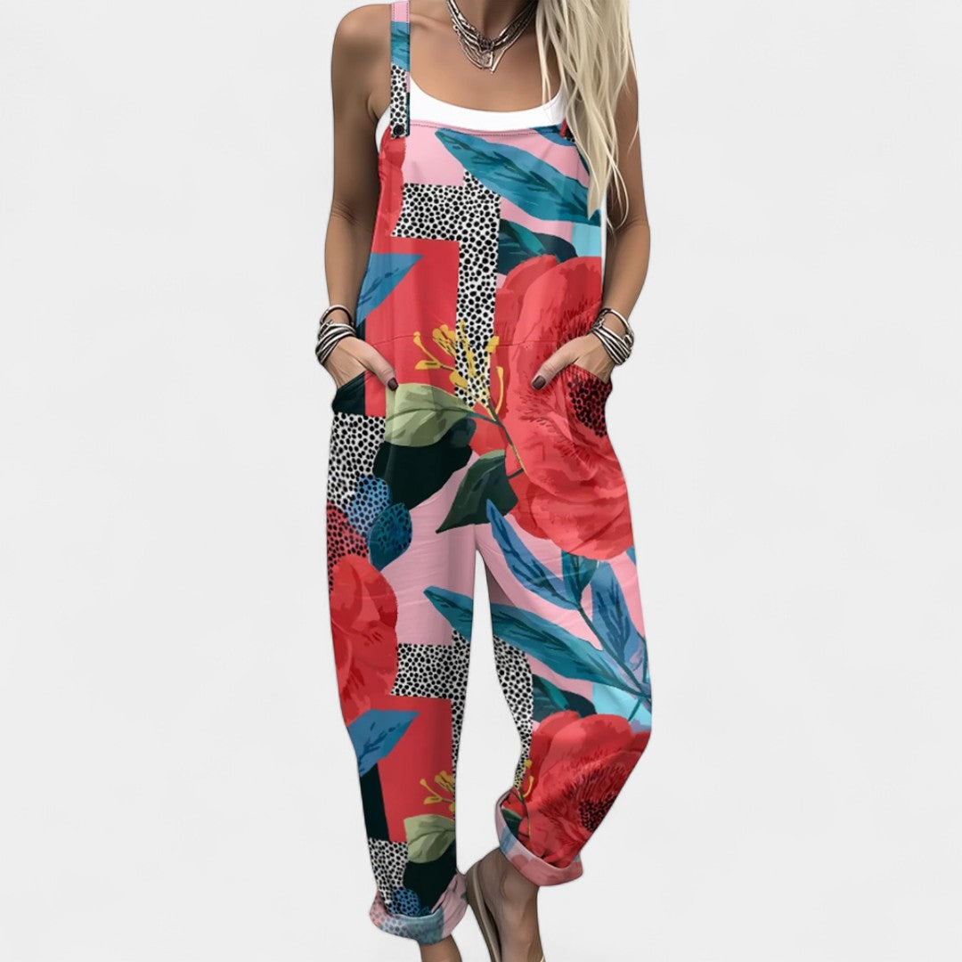 Ourania Floral Dungaree Jumpsuit With Pockets Spring Summer
