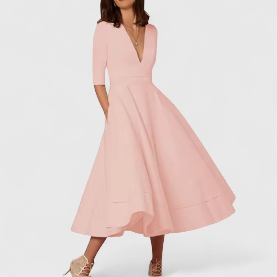 Kalliope Stunning V Neck Dress For Femininity And Style