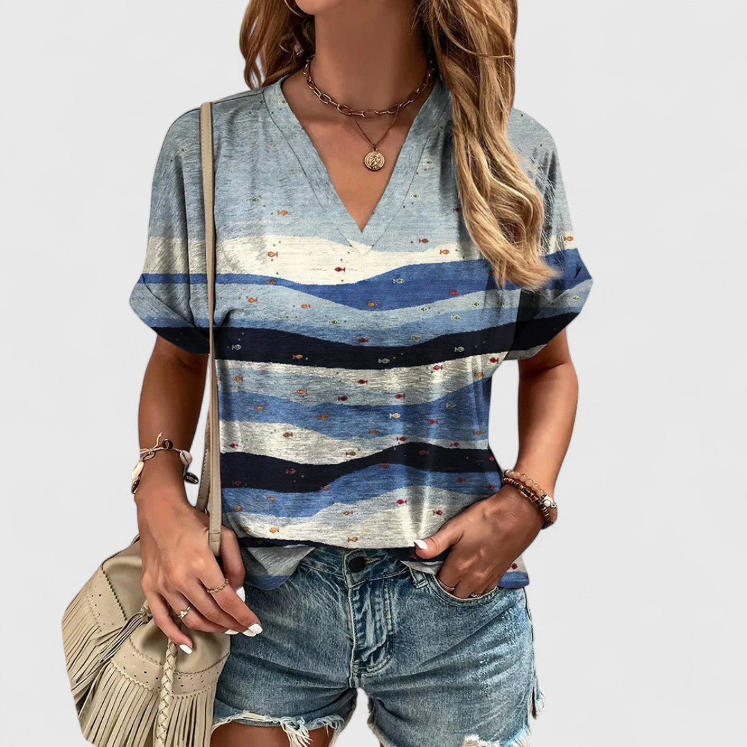 Evangelia Striped Top With V Neck In Relaxed Casual Fit
