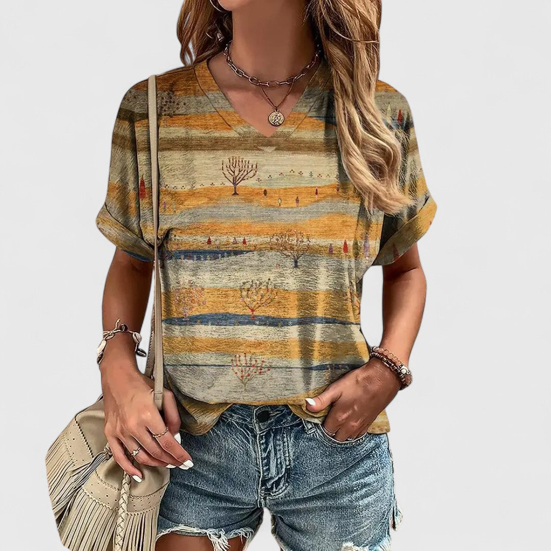 Evangelia Striped Top With V Neck In Relaxed Casual Fit