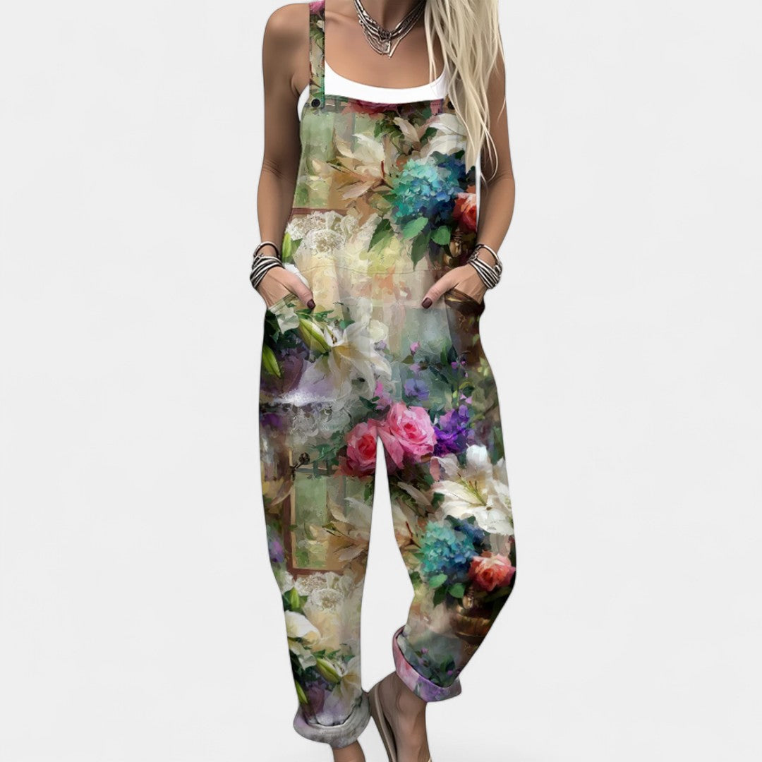 Ourania Floral Dungaree Jumpsuit With Pockets Spring Summer