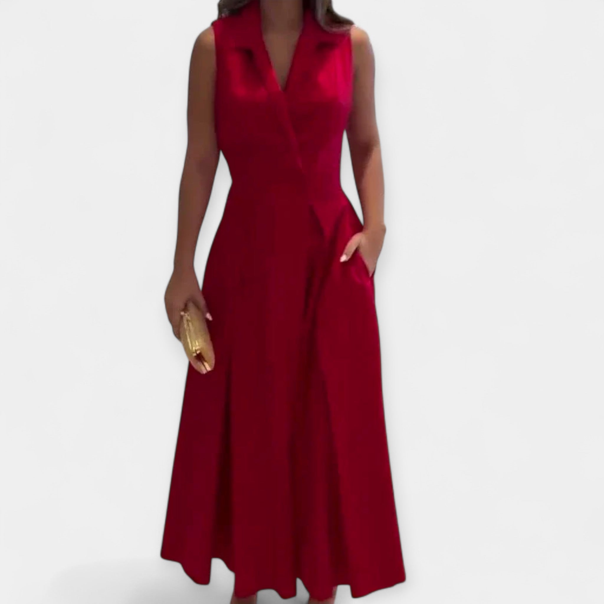 Midi Dress With Small Collar Sleeveless Classic Style