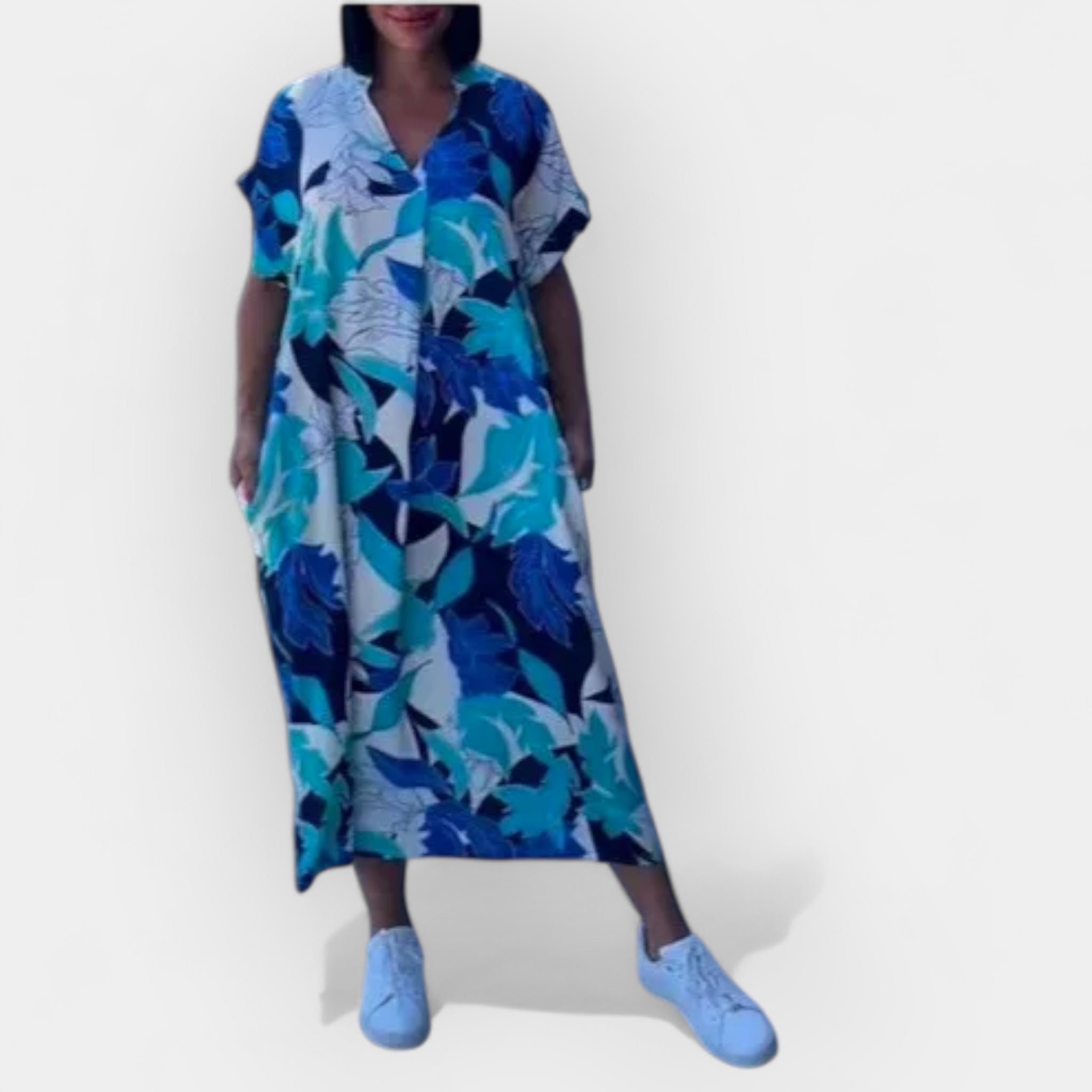 Lightweight Summer Midi Dress With Floral Print And V Neck