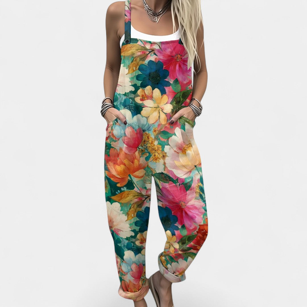Ourania Floral Dungaree Jumpsuit With Pockets Spring Summer
