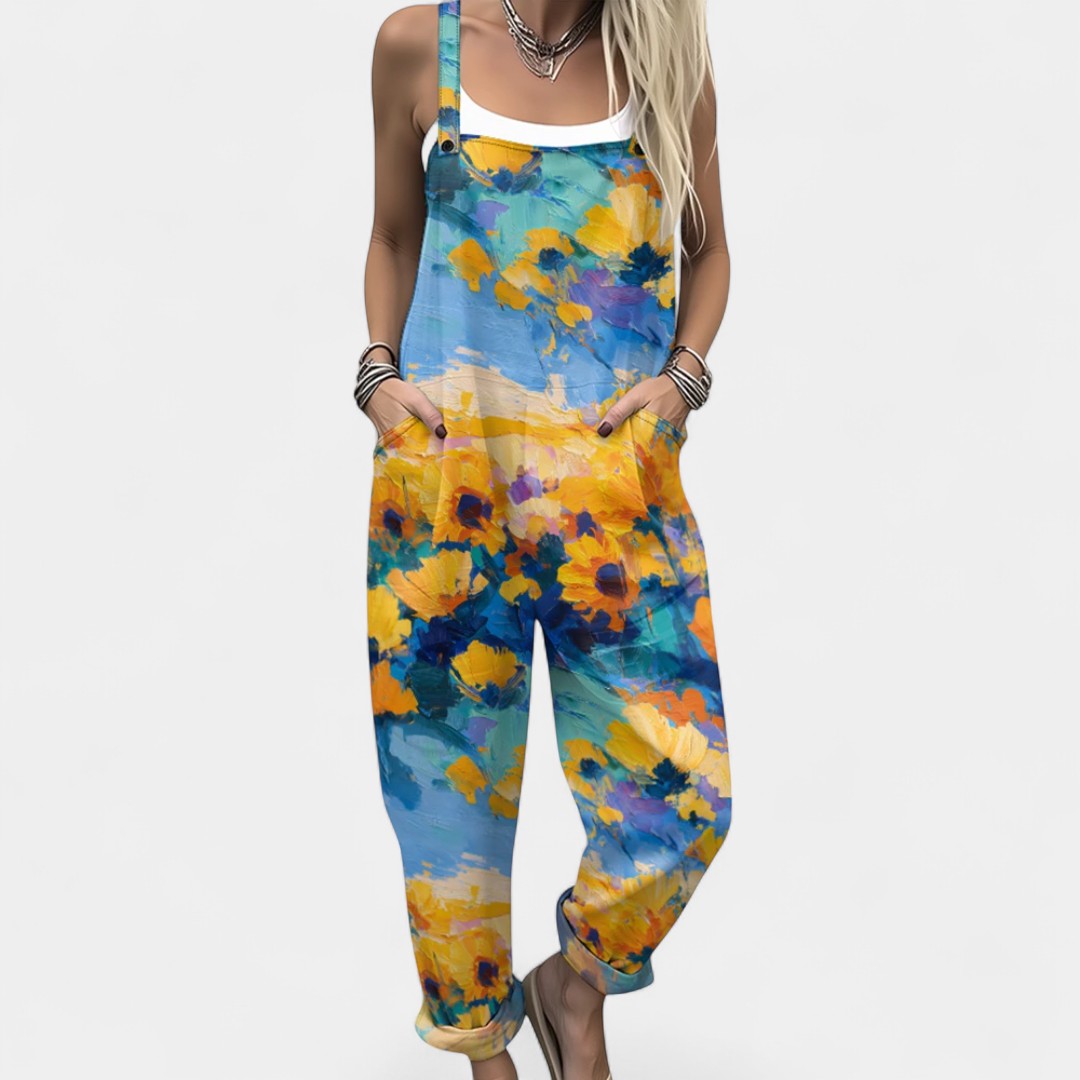 Ourania Floral Dungaree Jumpsuit With Pockets Spring Summer
