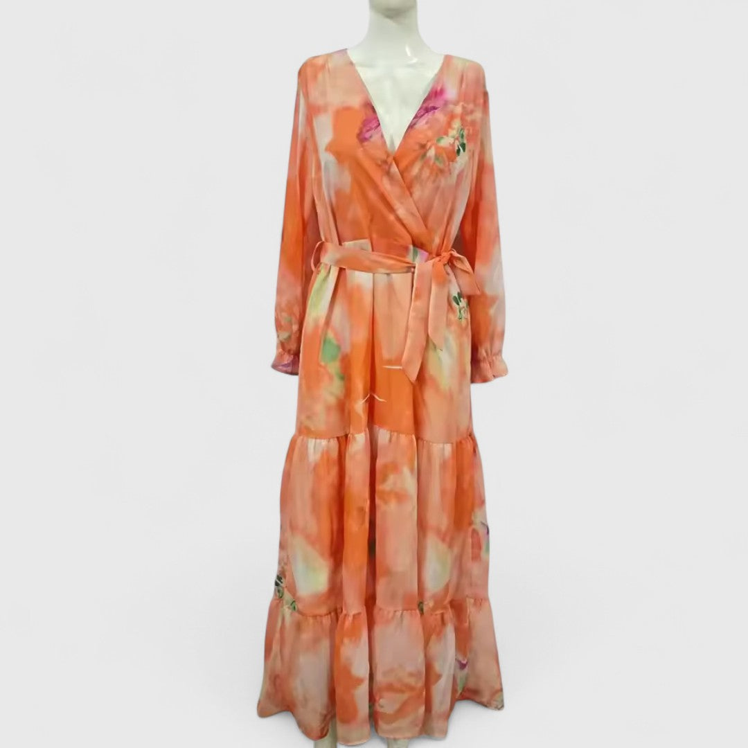 Stefania Wrap Dress With Floral Print And Long Sleeves