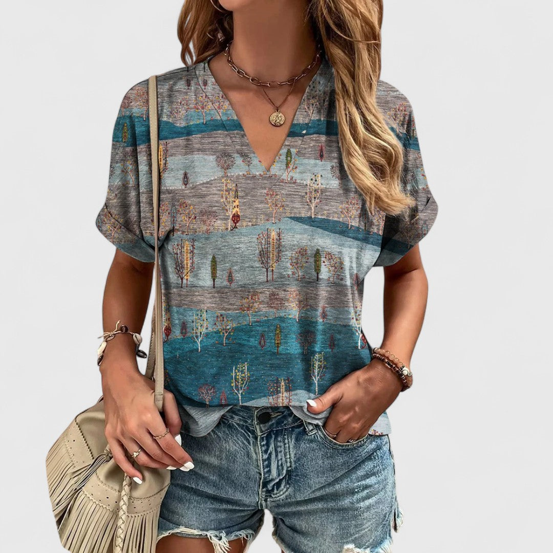 Evangelia Striped Top With V Neck In Relaxed Casual Fit