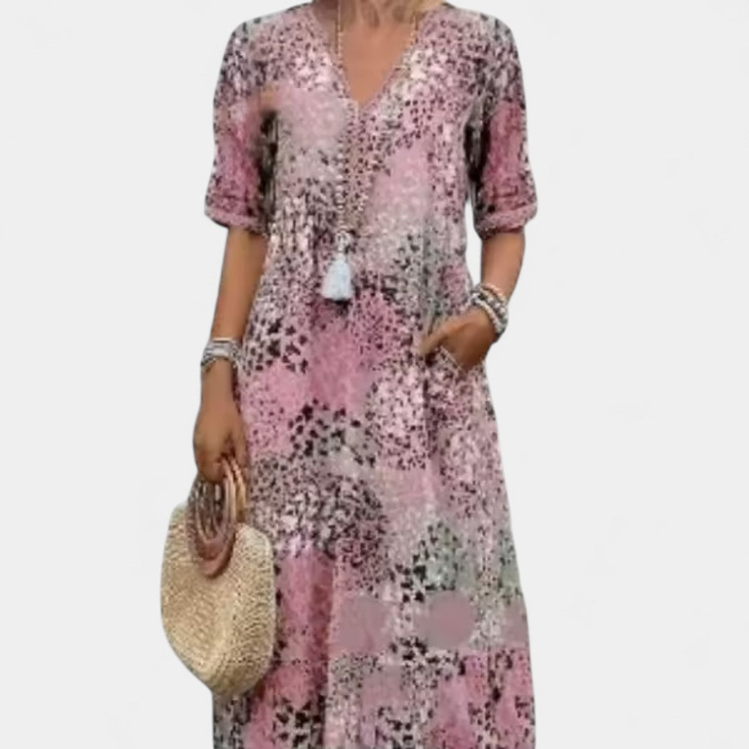 Athena Boho Dress With Floral Pattern And Crochet Details