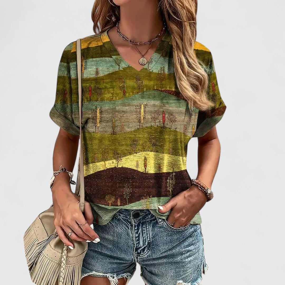 Evangelia Striped Top With V Neck In Relaxed Casual Fit