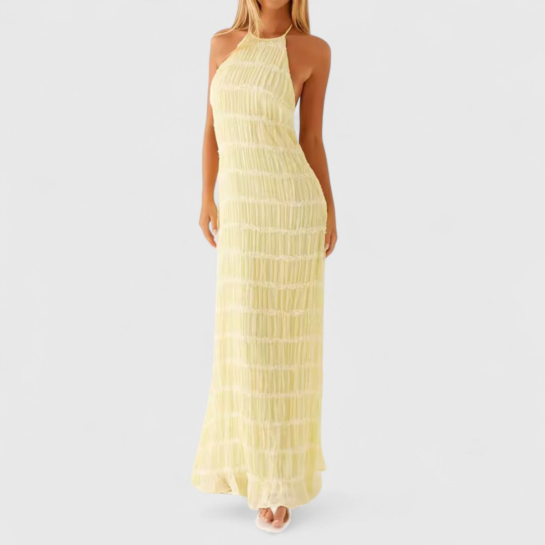 Electra Halterneck Maxi Dress With Open Back Silhouette