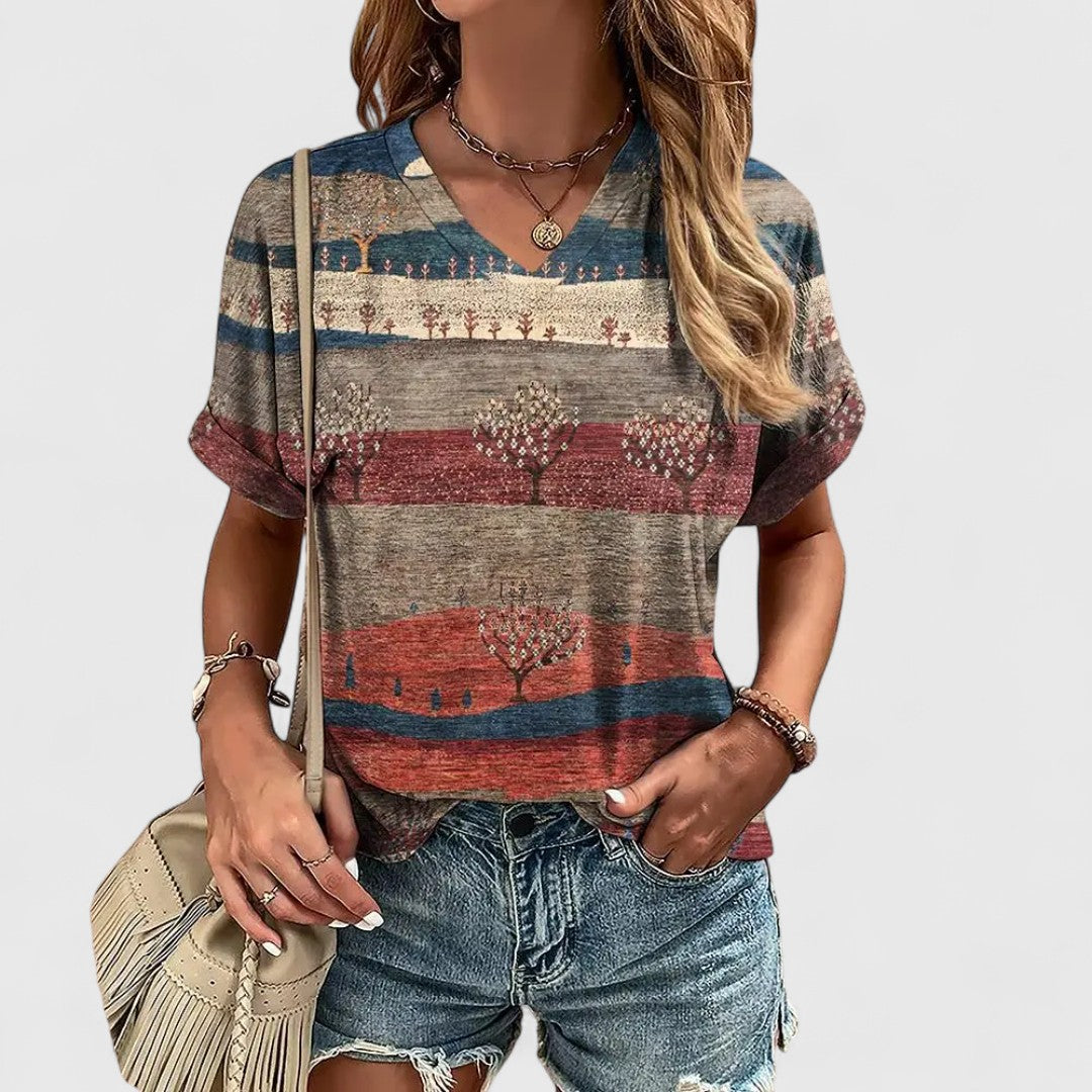 Evangelia Striped Top With V Neck In Relaxed Casual Fit