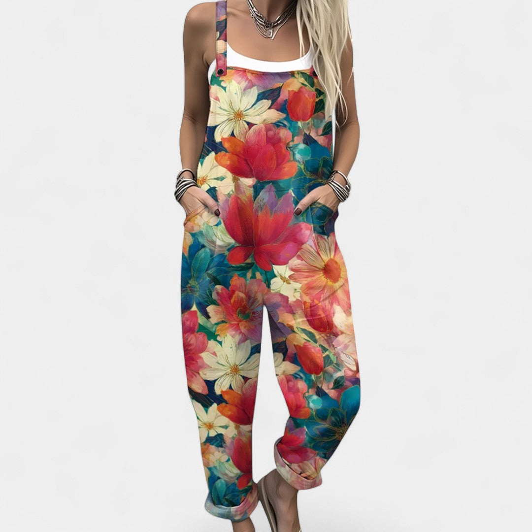 Ourania Floral Dungaree Jumpsuit With Pockets Spring Summer