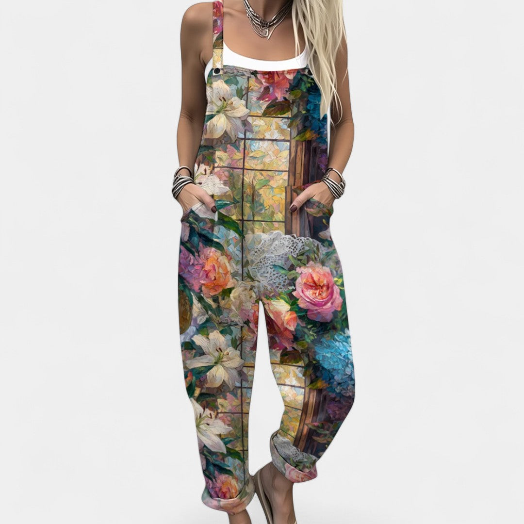 Ourania Floral Dungaree Jumpsuit With Pockets Spring Summer