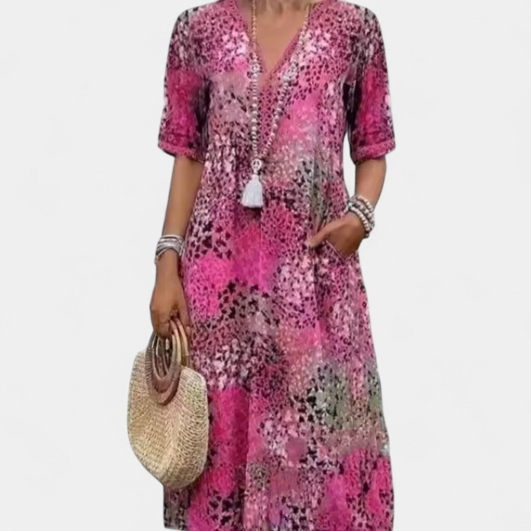 Athena Boho Dress With Floral Pattern And Crochet Details