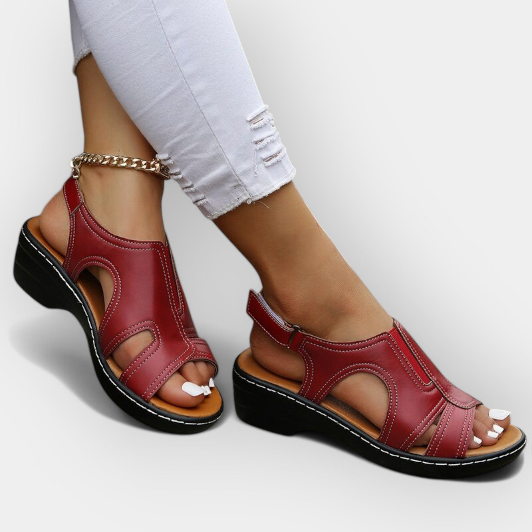 Leather Sandals With Style Orthopaedic Adjustable Straps