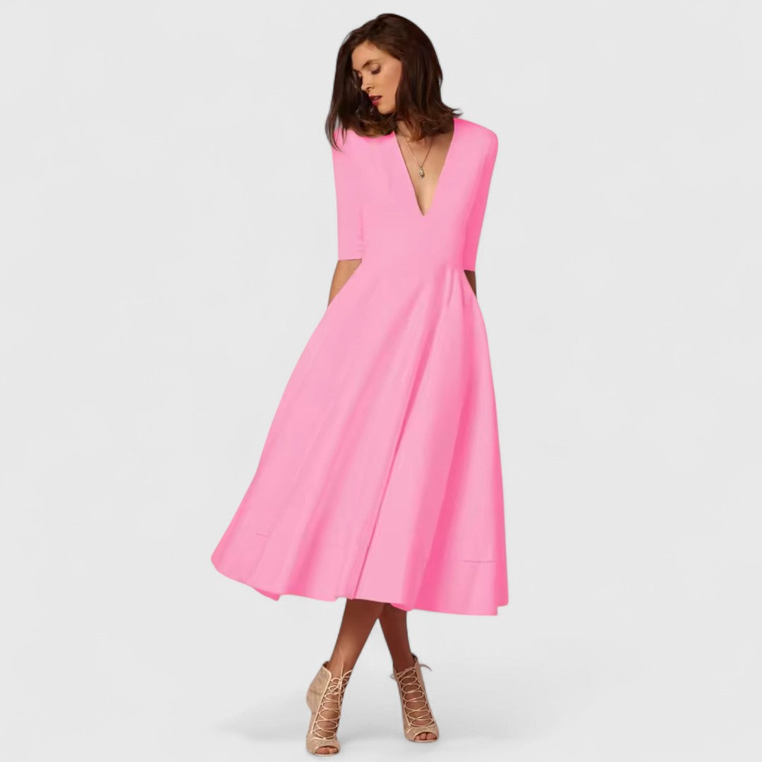 Elena V Neck Evening Dress For Classic Elegant Style