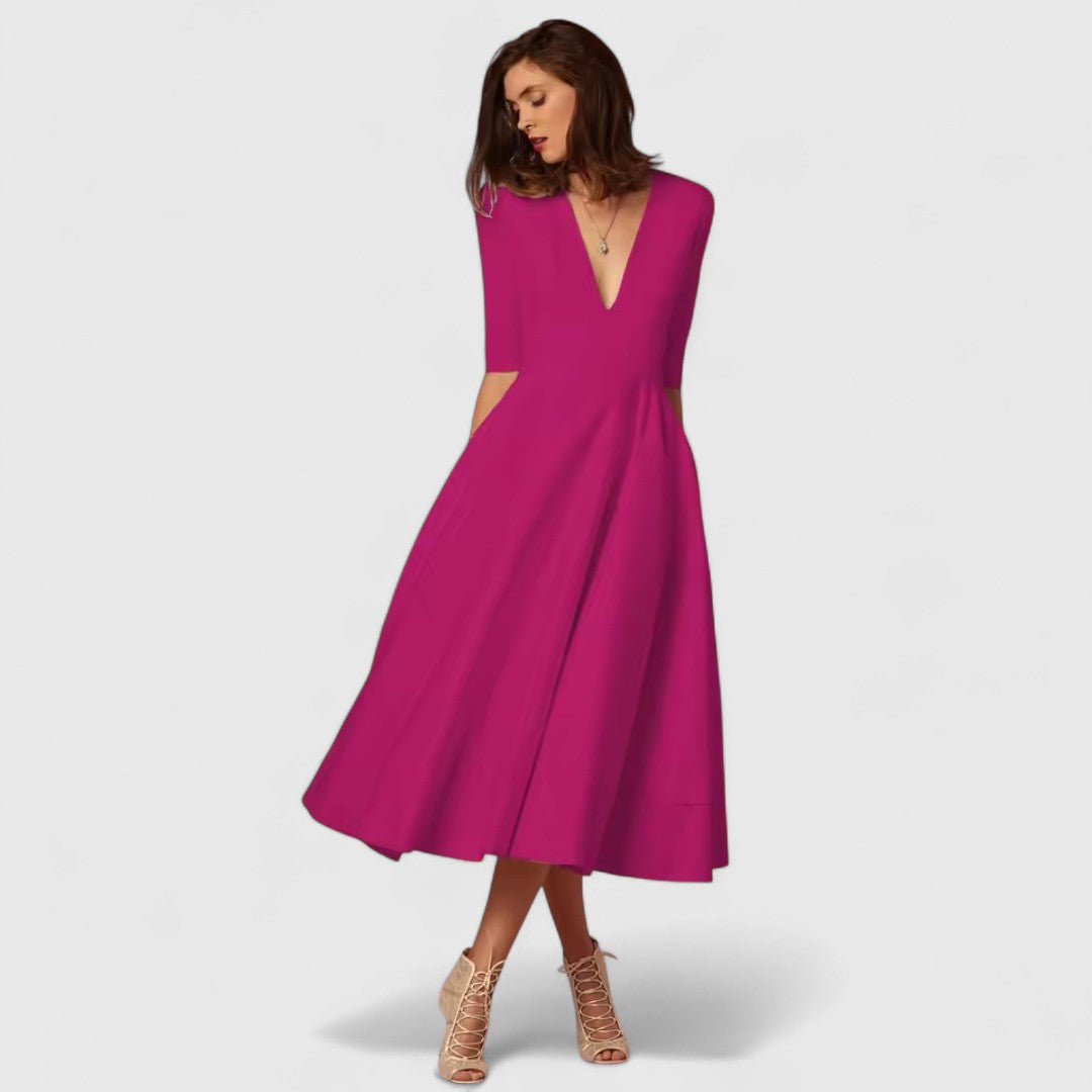 Elena V Neck Evening Dress For Classic Elegant Style