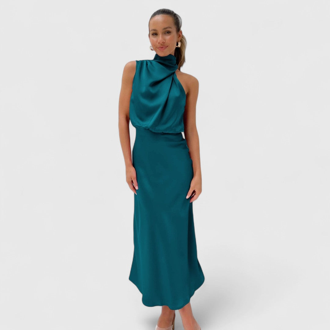 Emerald Off Shoulder Midi Dress for Effortless Femininity