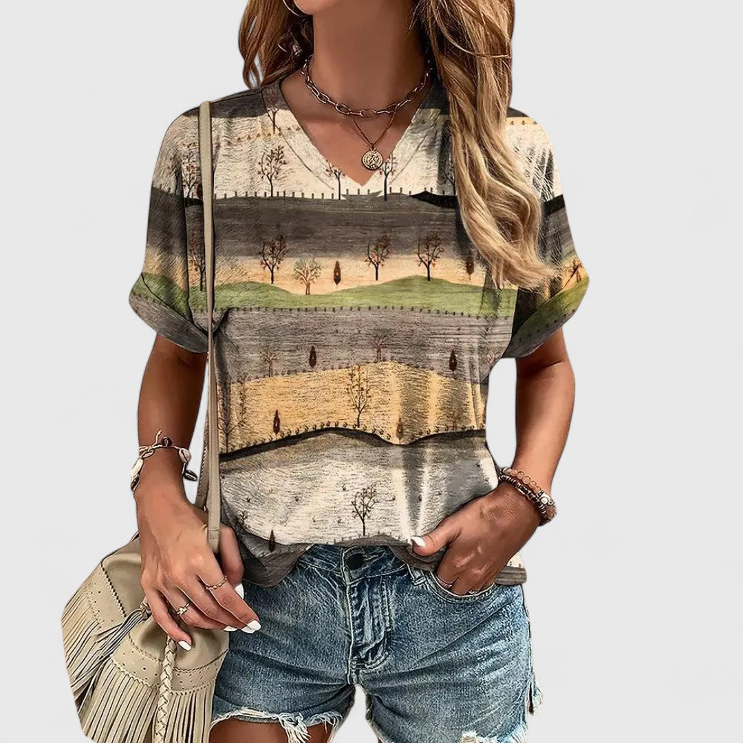 Evangelia Striped Top With V Neck In Relaxed Casual Fit