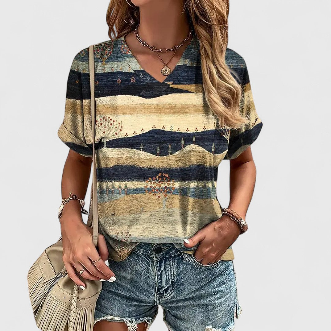 Evangelia Striped Top With V Neck In Relaxed Casual Fit