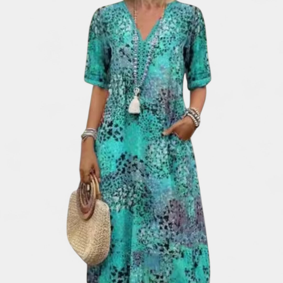 Athena Boho Dress With Floral Pattern And Crochet Details