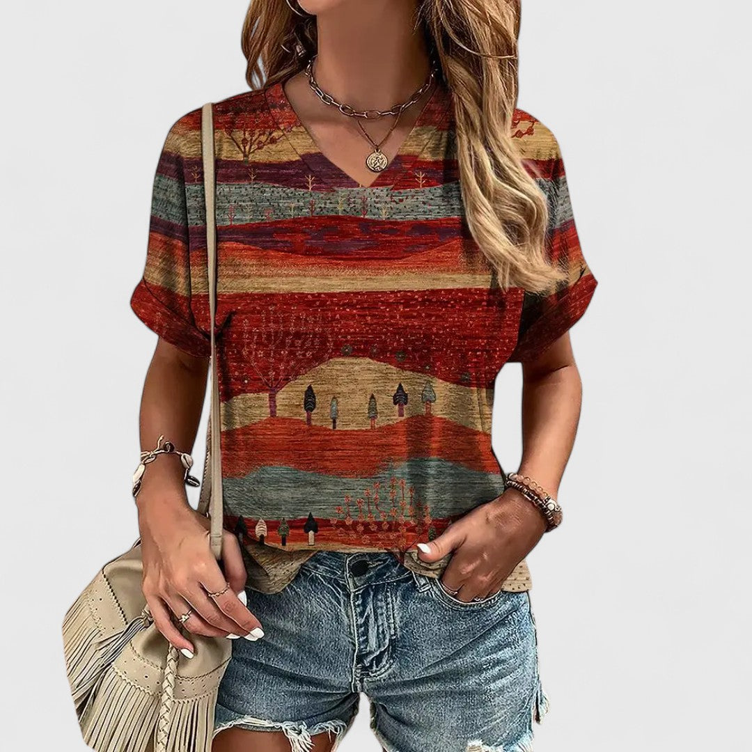 Evangelia Striped Top With V Neck In Relaxed Casual Fit