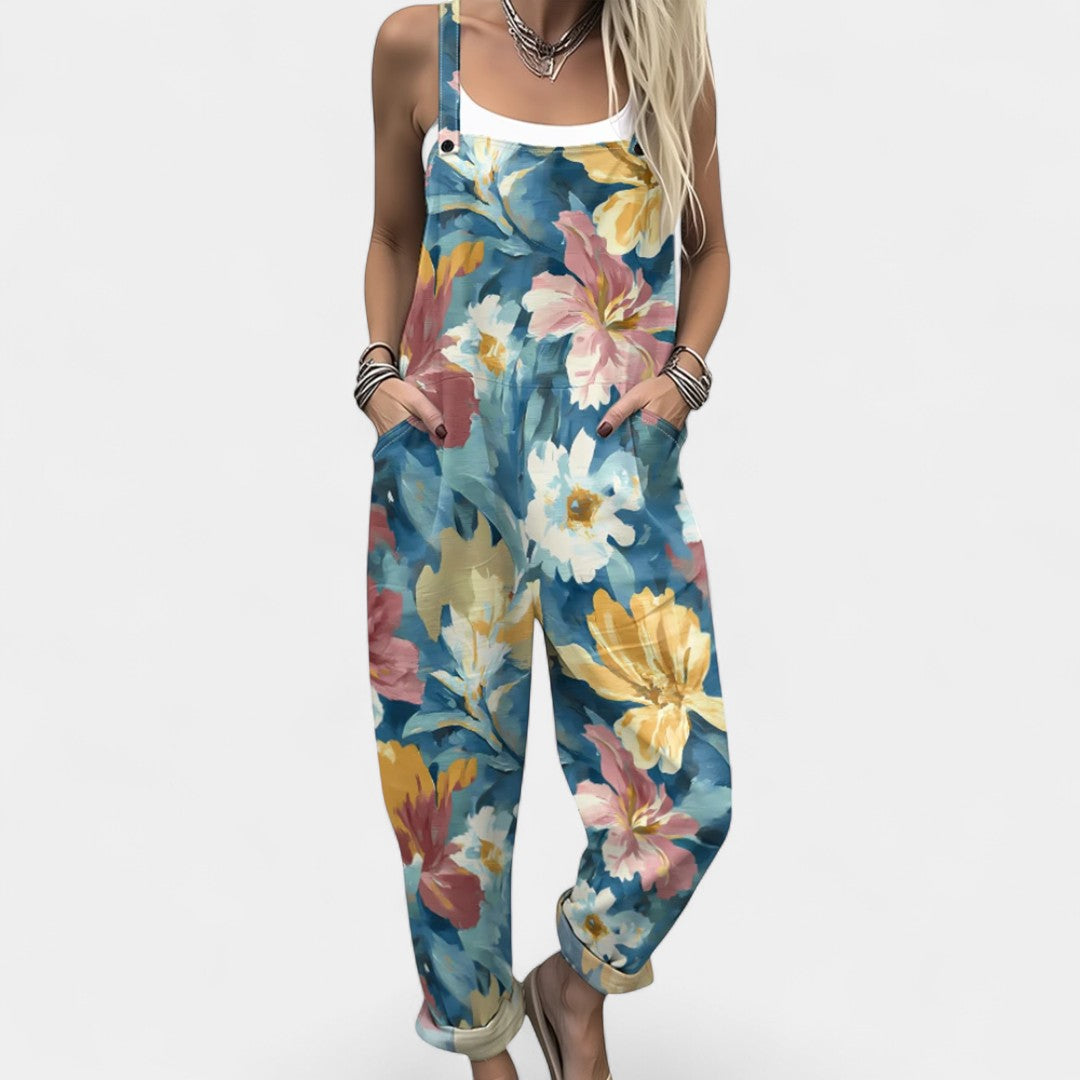 Ourania Floral Dungaree Jumpsuit With Pockets Spring Summer