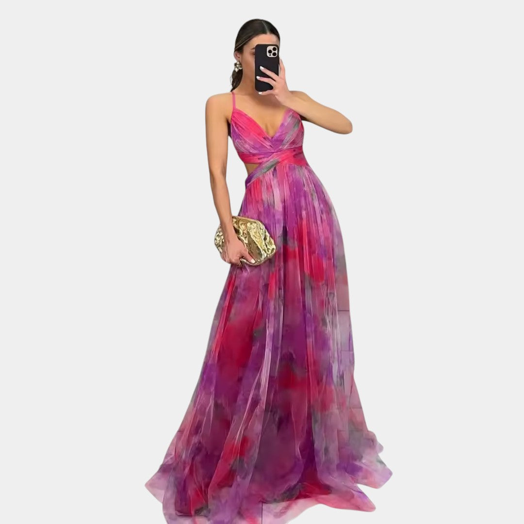 Erato Airy Maxi Dress With Floral Pattern For Occasions