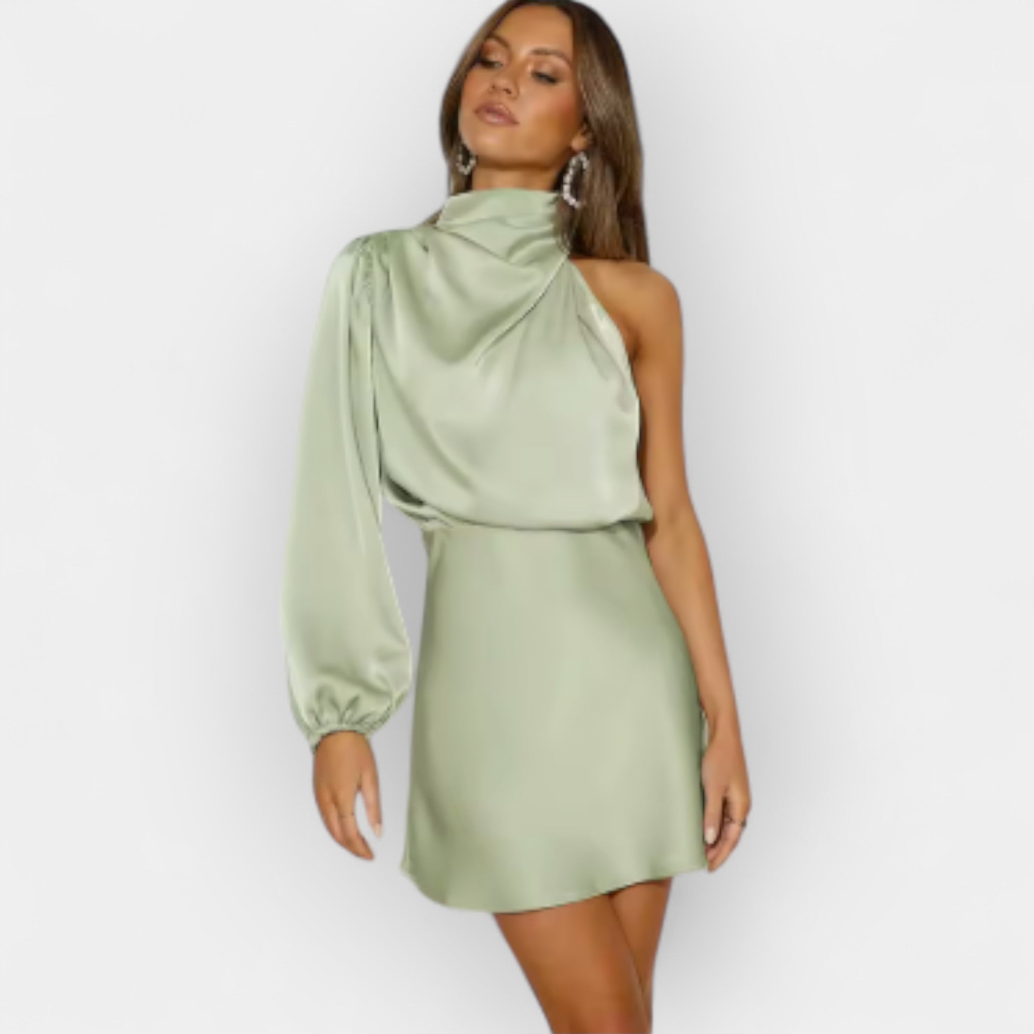 Asymmetric Satin Dress with Elegant Evening Silhouette