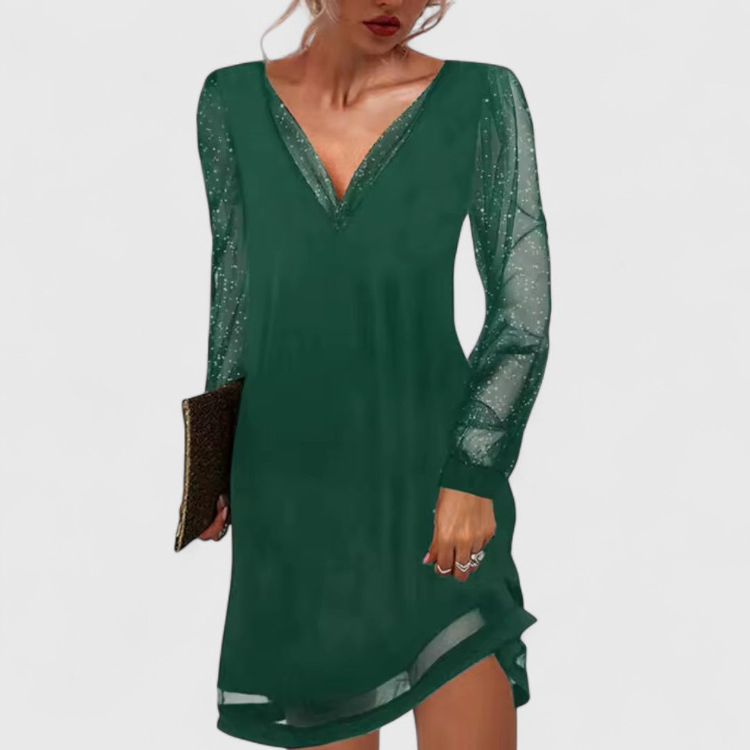 Chrysantoula Evening Dress With Sheer Sleeves For Style