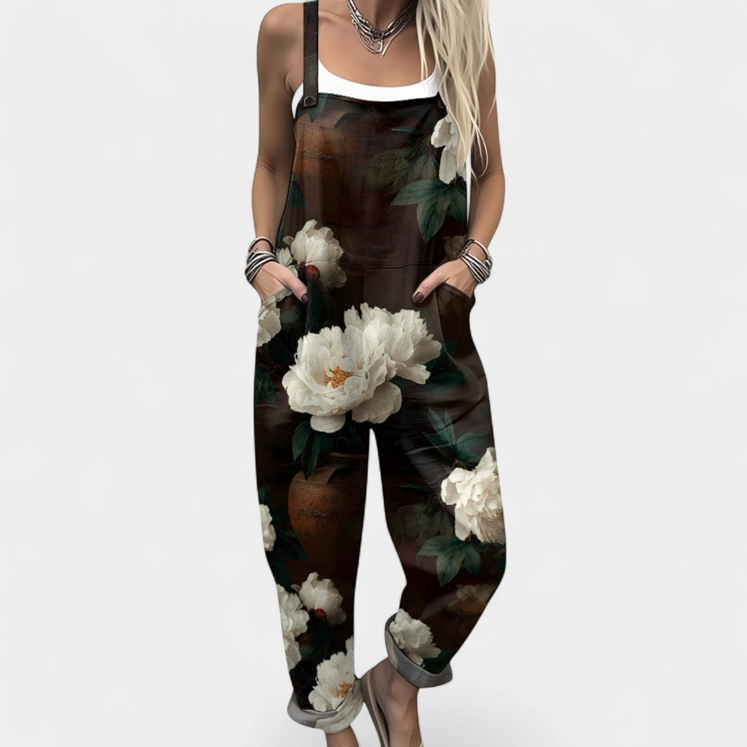 Ourania Floral Dungaree Jumpsuit With Pockets Spring Summer